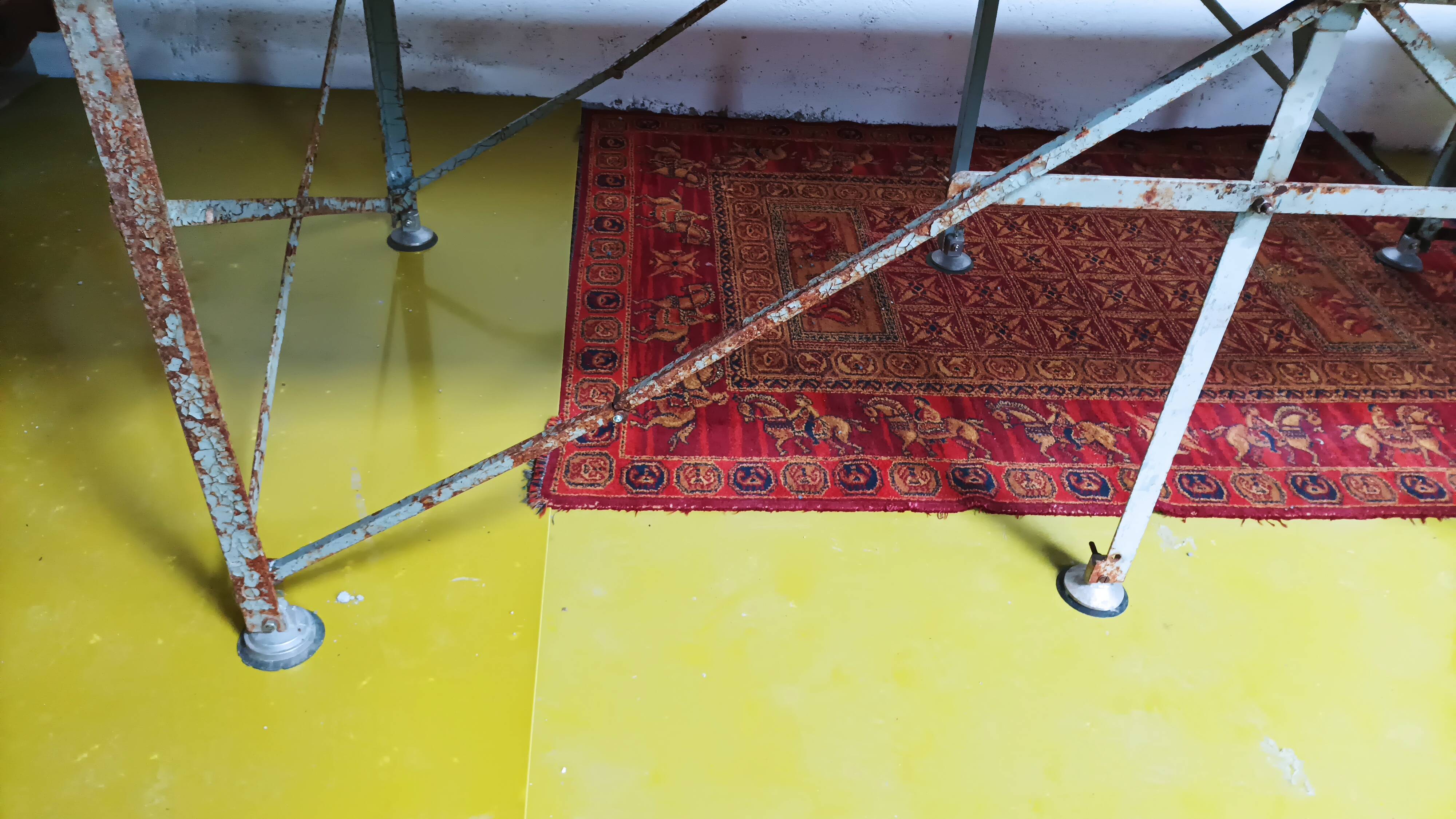 Large industrial metal and beech table