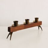 1960s Sculptural Wooden & Brass Candleholder