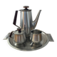Vintage tea or coffee set in stainless steel and wood – signed Roger Insilco –