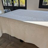 Large antique linen embroidered damass tablecloth + 12 large towels