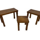 Vintage Set of 3 pinewood side or nesting tables 1970s nest of tables