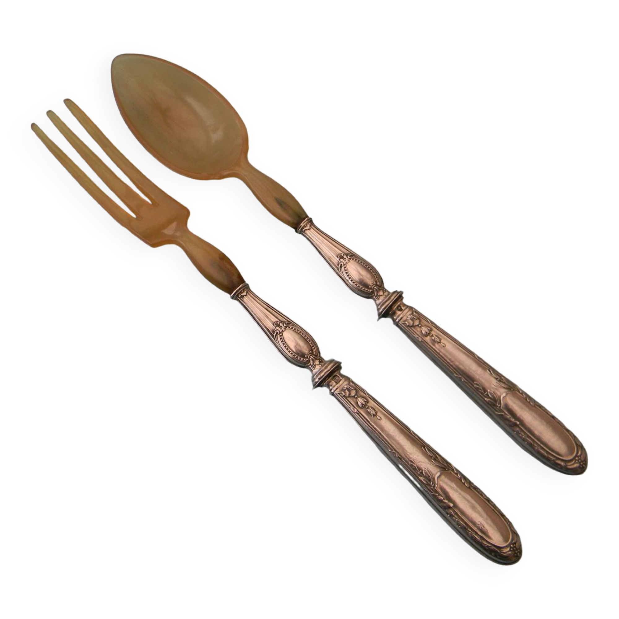 Salad cutlery with silver-filled handles. Minerva hallmark.