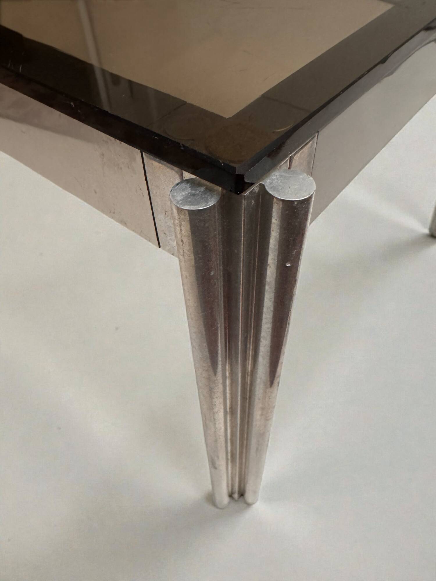 Aluminium coffee table with smoked glass by Georges Ciancimino, 1970.
