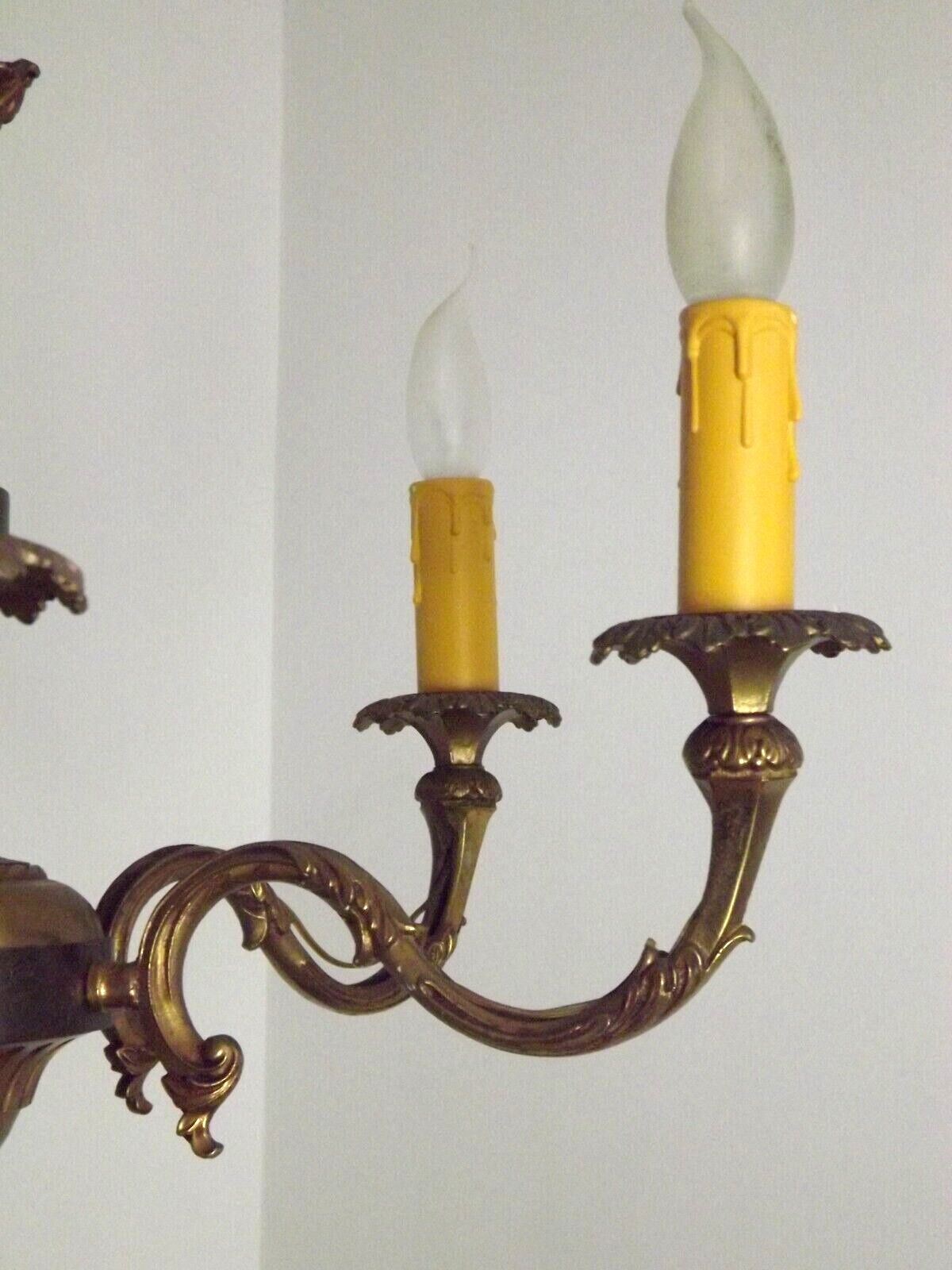 French vintage heavy brass 6 light empire style chandelier