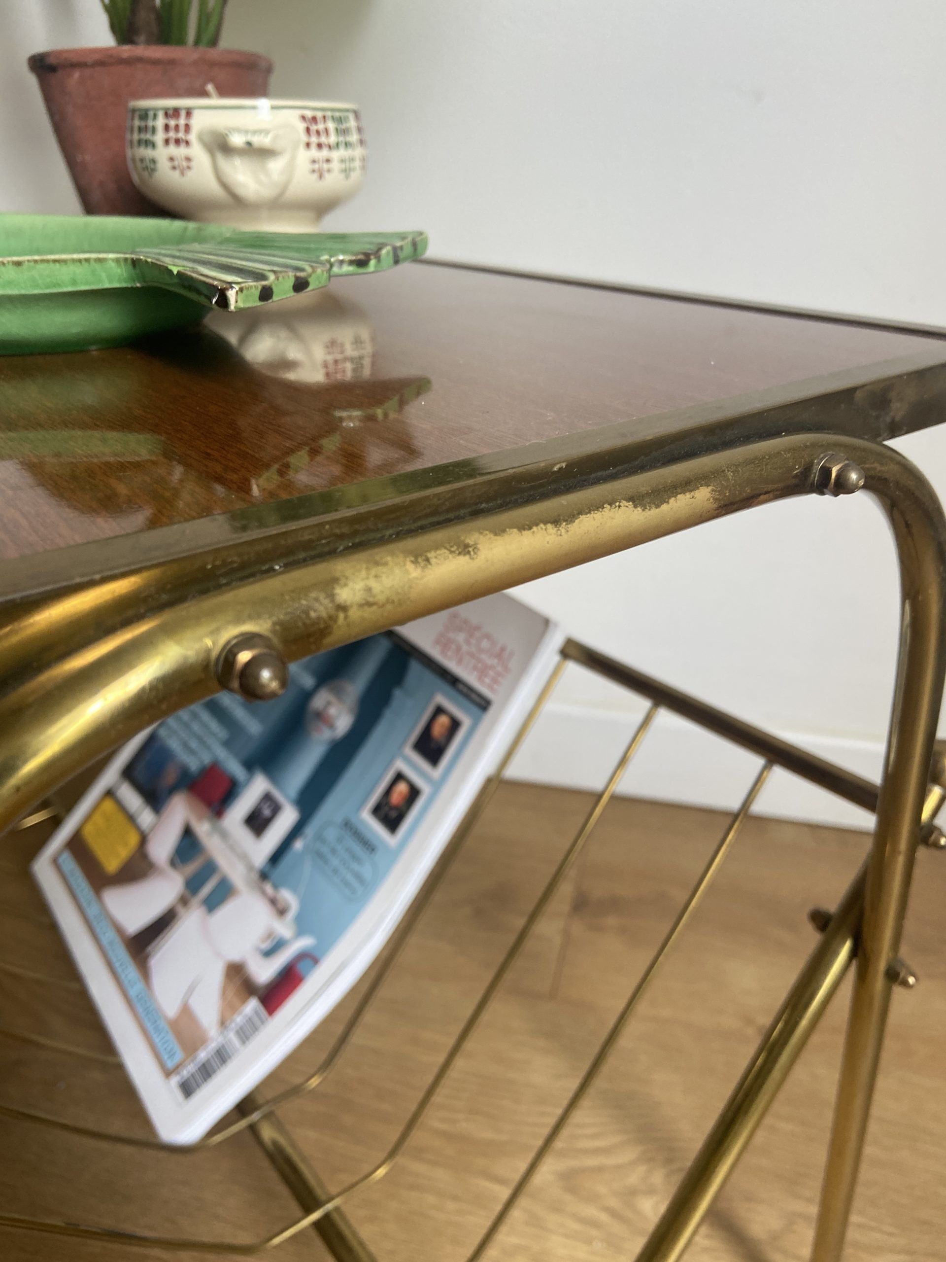End of vintage magazine rack sofa
