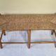 Wooden entrance bench and vintage straw 90 cm