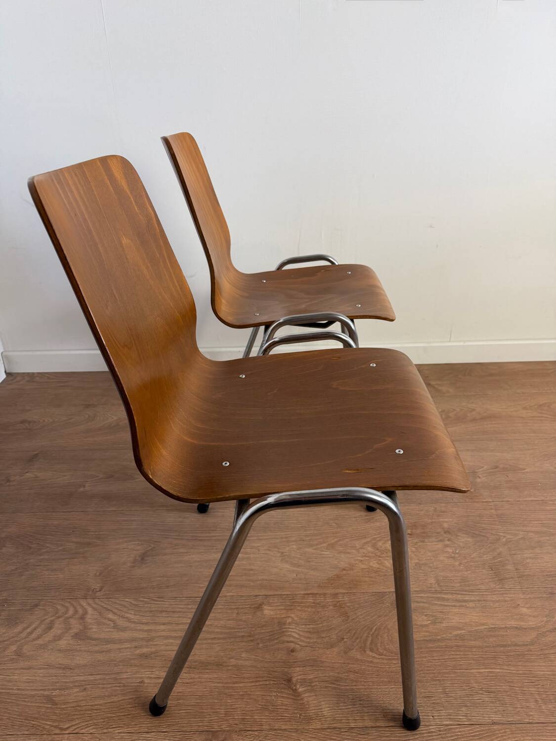 Vintage Pagholz stacking chairs in wood and metal