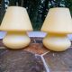 Pair of vintage yellow glass mushroom lamps SCE France