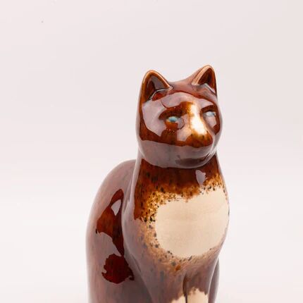 Large glazed ceramic cat figurine - mid-century style - 36 cm