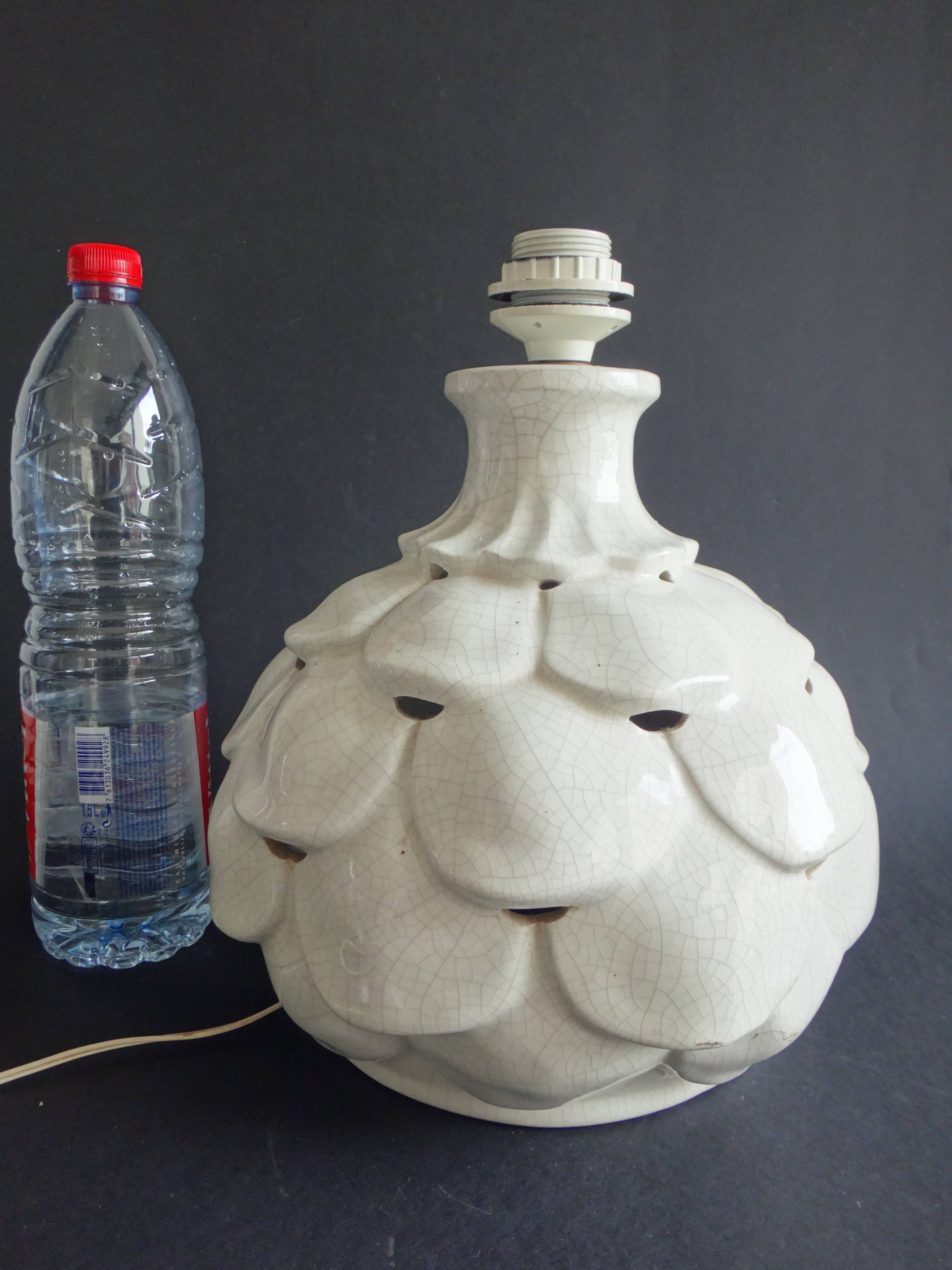 Pied de lampe forme artichaut faience craquelé 1970