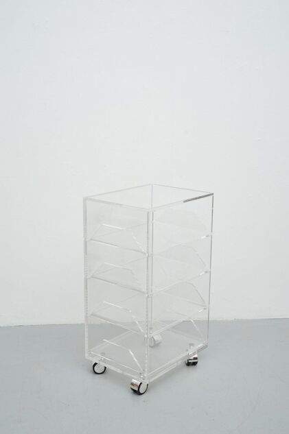 Acrylic rolling table with four drawers, Spage Age 1970s