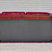 1970s, Danish drop arm "Spanish" sofa, original condition, cherry red furniture velour.