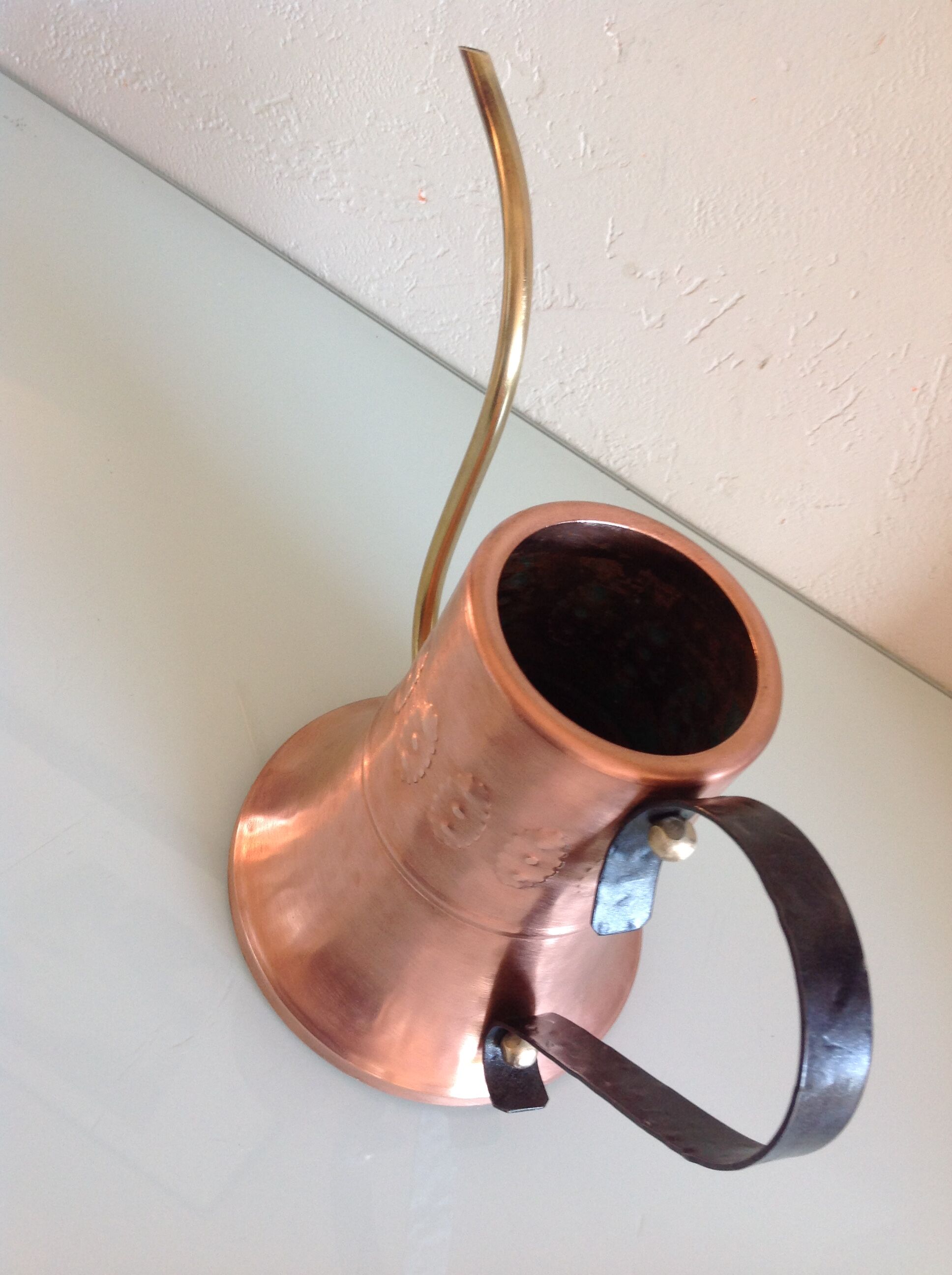 Brushed red copper watering can vintage 60s/70s