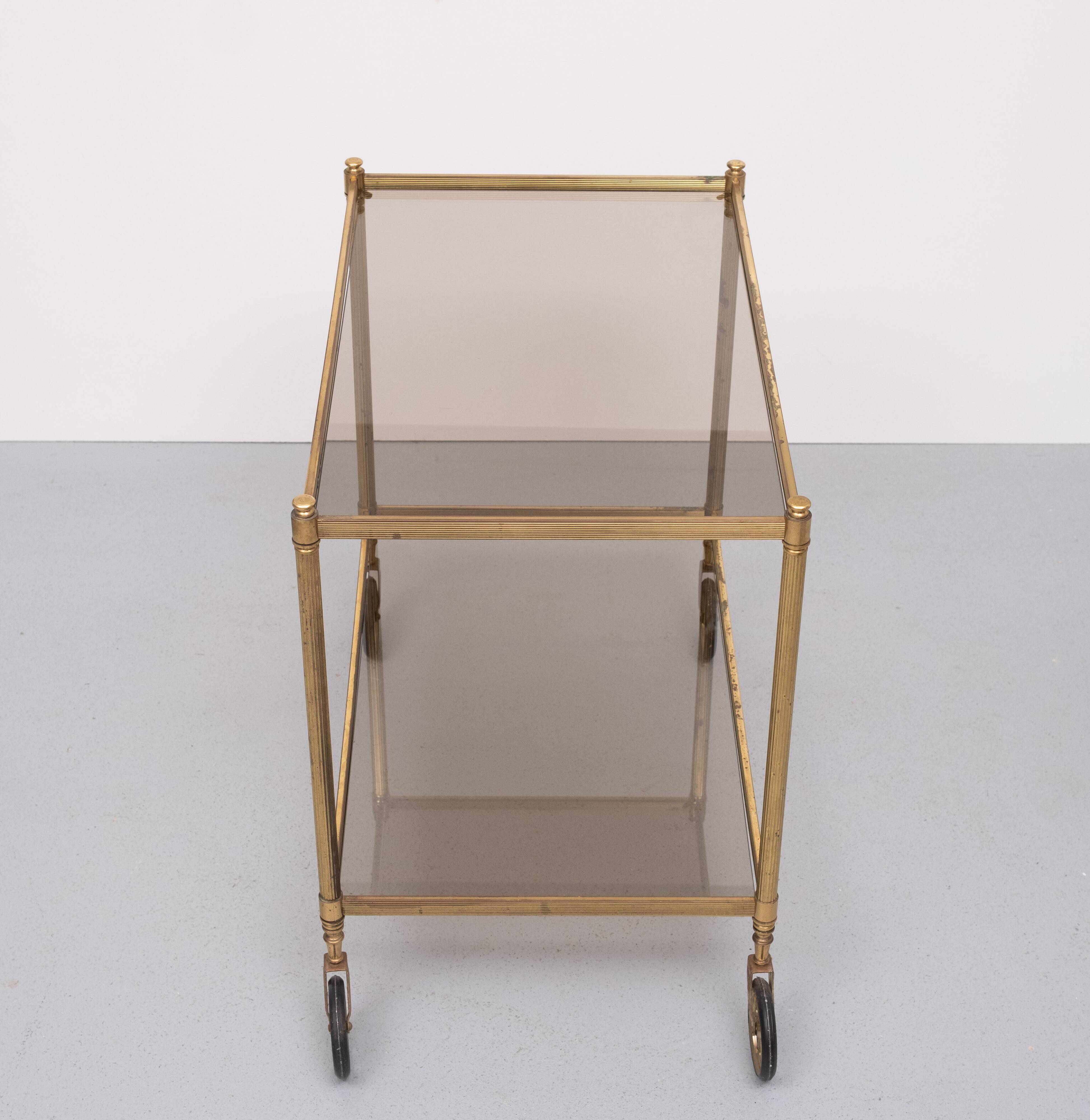 Hollywood Regency Brass Serving Trolley 1970s