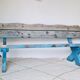 Outdoor bench in patinated blue solid wood