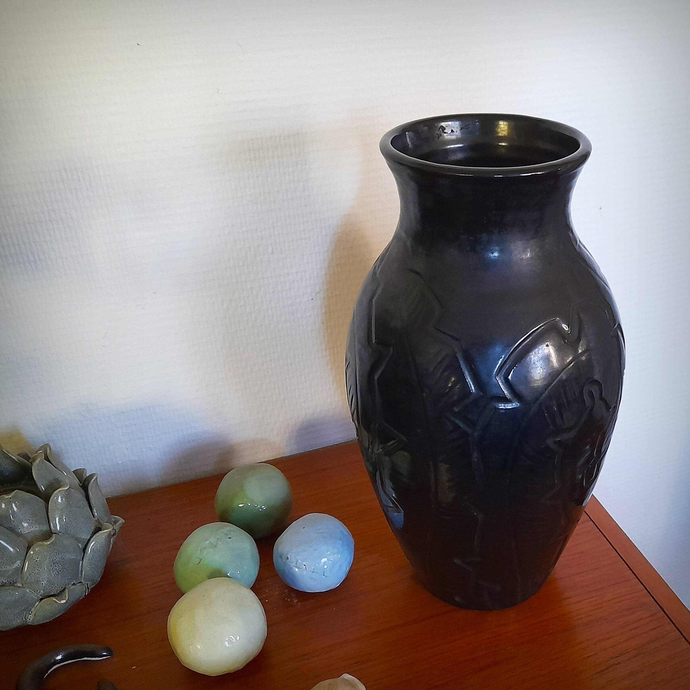 Art Deco vase with foliage, XL size, Accolay, France, 1950s