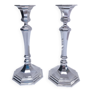 Paire bougeoirs BMF métal argenté estampillé vintage