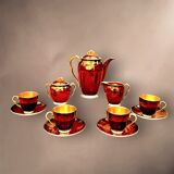 Vintage Carlton Ware coffee service “Rouge Royale” – 4 cups, coffee pot, sugar bowl, and milk jug – England 1940s-50s