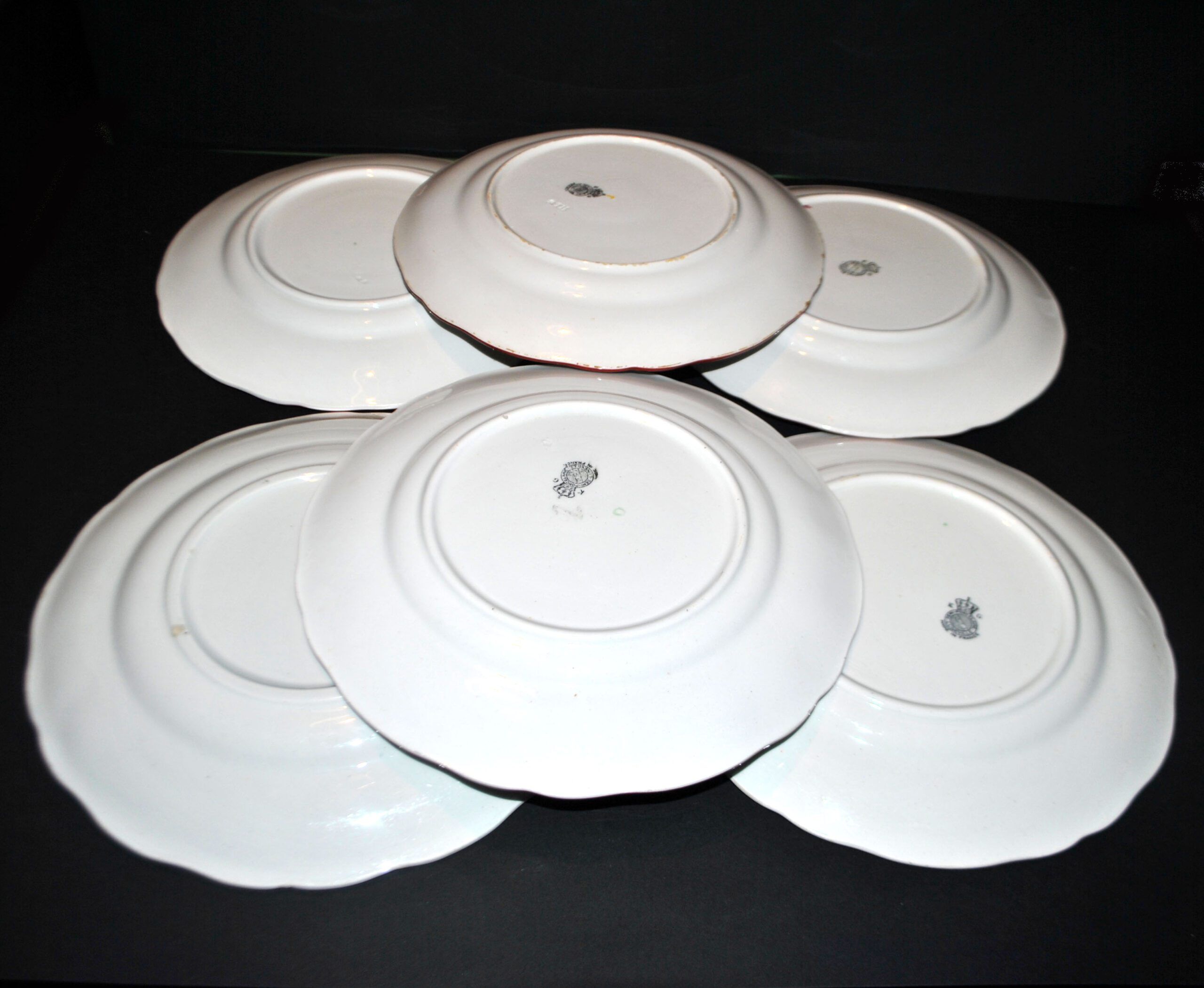 Lunéville set of 6 earthenware plates with floral lamppost decoration, KG Lunéville, 23cm