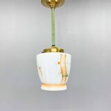 Petite suspension Art déco en laiton et verre coloré, Allemagne années 1930, restaurée
