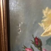 Large antique painting with roses – Oil on canvas from the 1900s – 40 x 102 cm – a large decorative format
