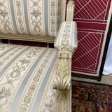 Louis XVI style bench carved with original fabrics and silks
