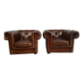 Fauteuils chesterfield cuir marron