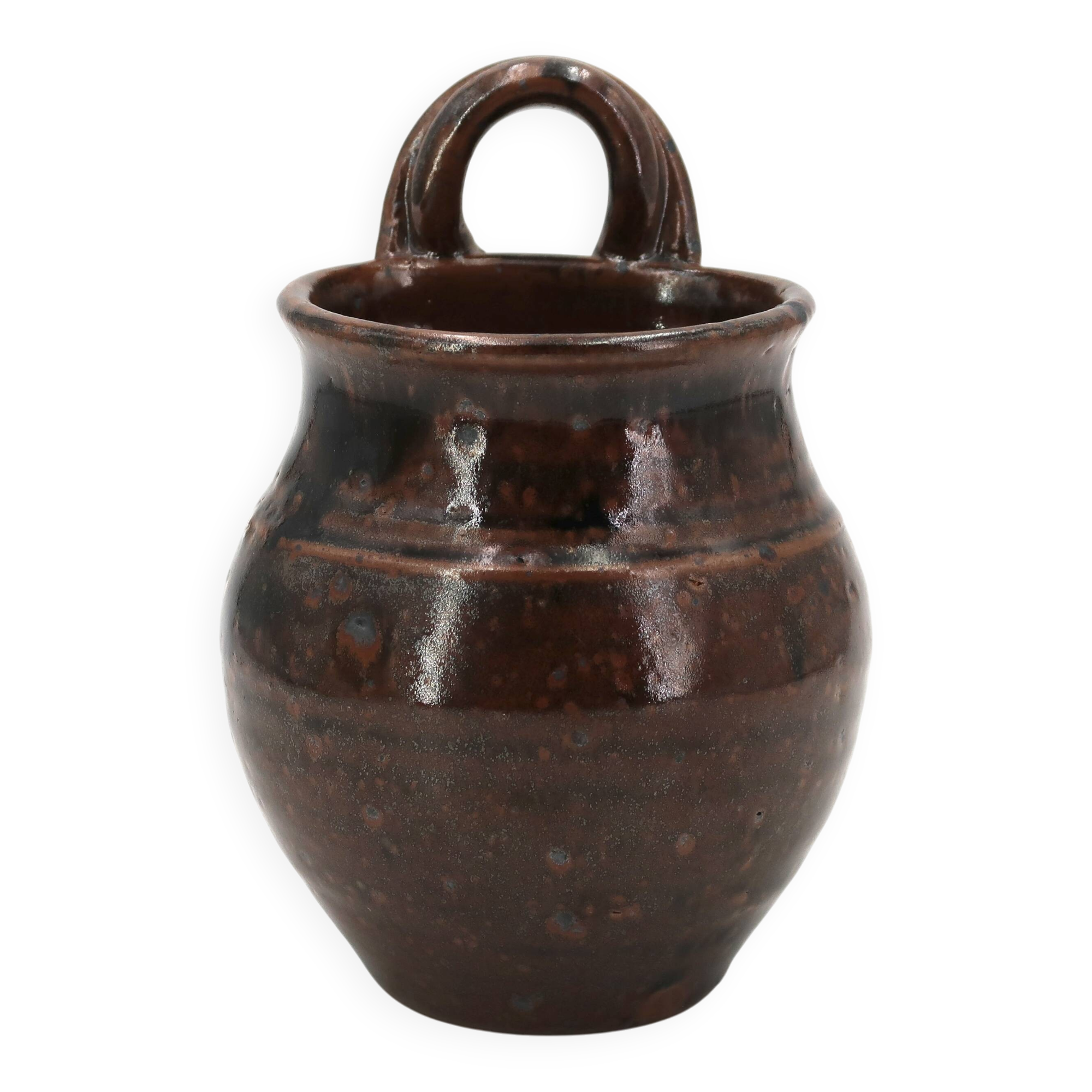 Brown ceramic wall vase by Guy Baudat, 1970s