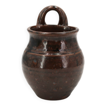Brown ceramic wall vase by Guy Baudat, 1970s.