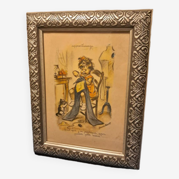 Drawing Germaine Bouret old framed