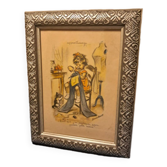 Drawing Germaine Bouret old framed