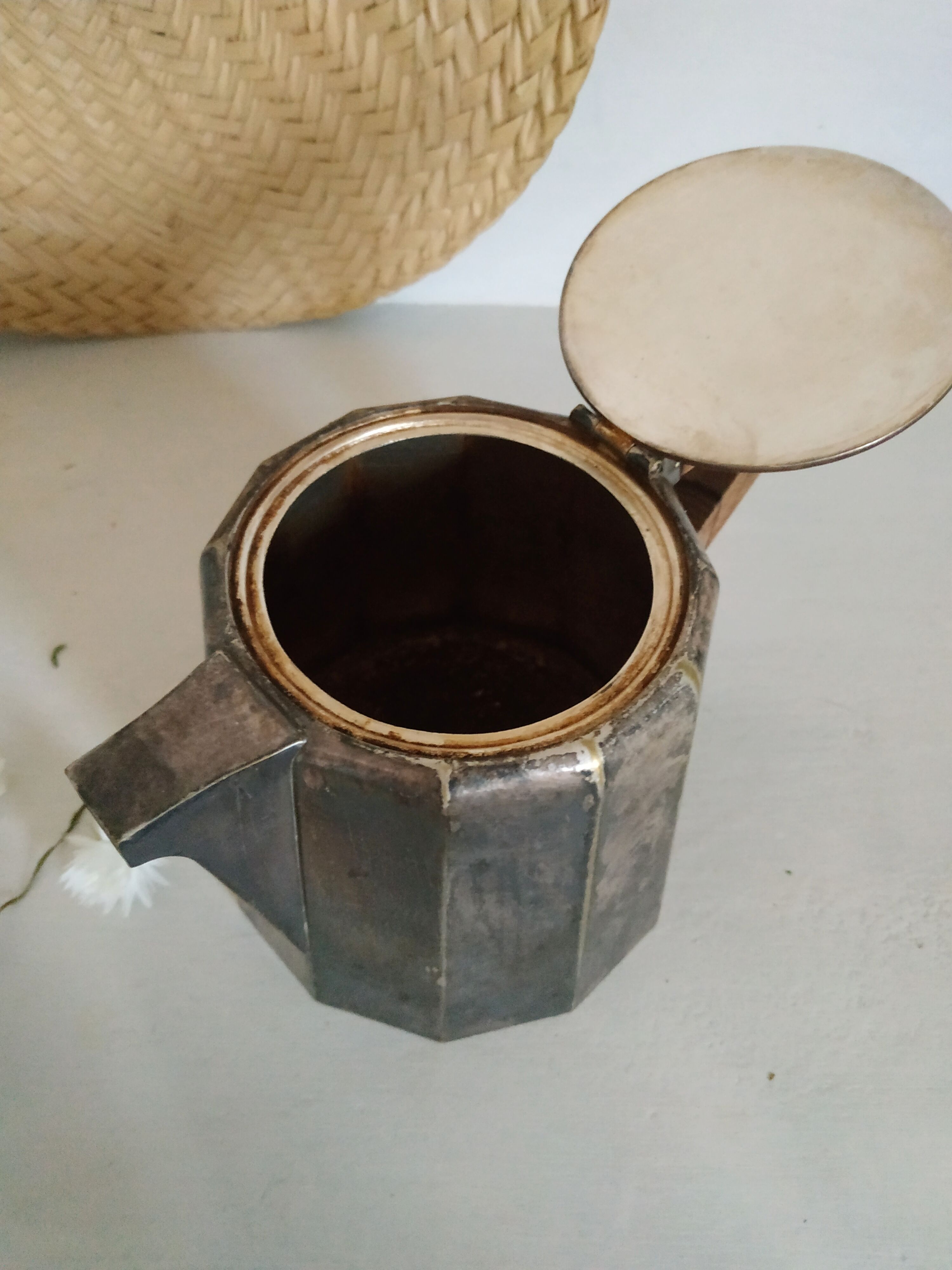 Old silver and wood teapot