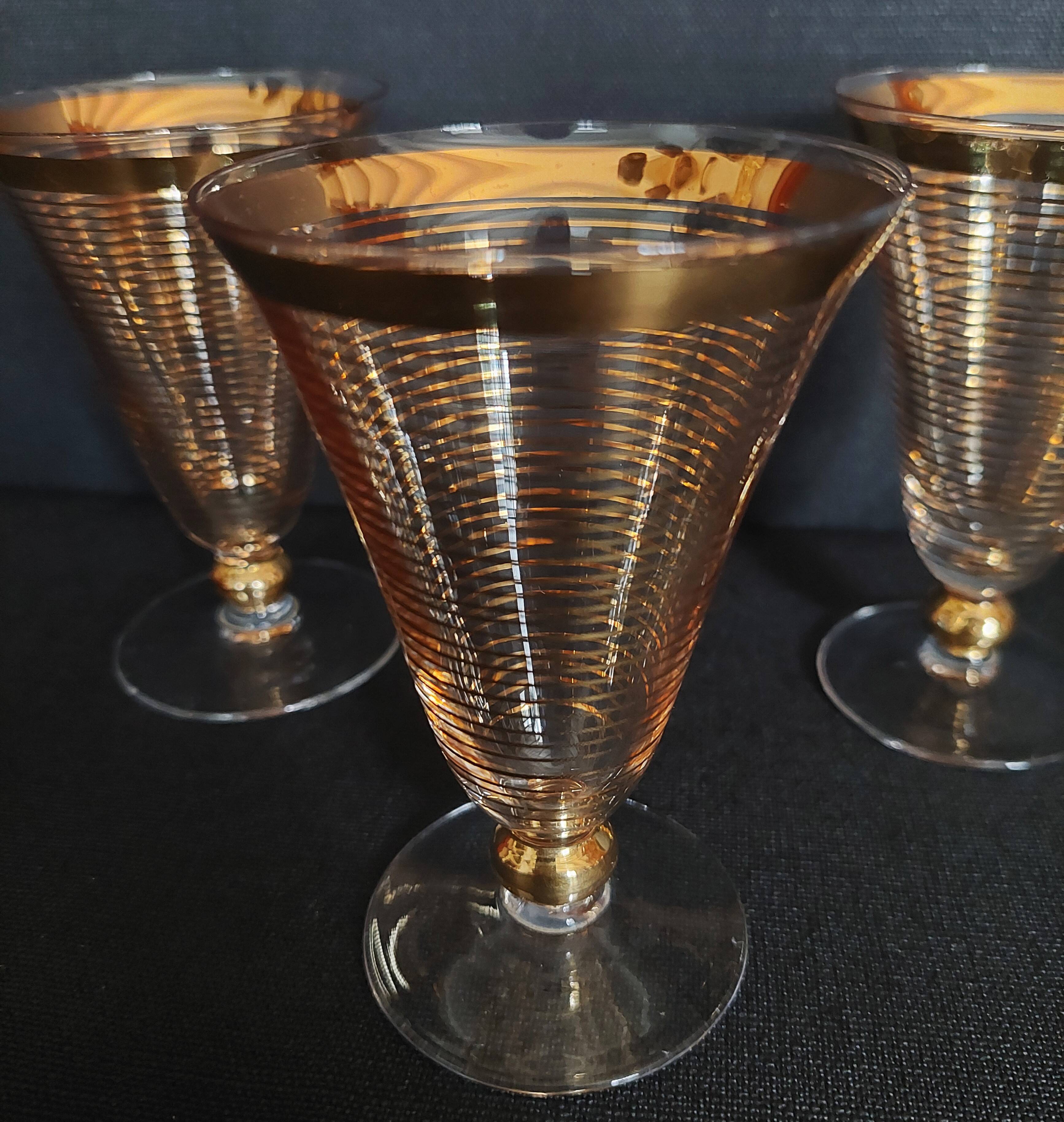 Série de trois verres cristallerie de Hartzviller rayures dorées années 50 60