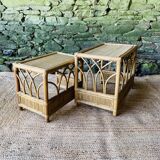 Set of two rattan and wicker nesting tables