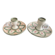 Pair of vintage cave rat candlesticks in glazed terracotta