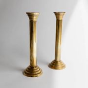 Gold-Plated Metal Candle Holders Set of 2, 1960s Italian Column Design, Vintage Table Decor