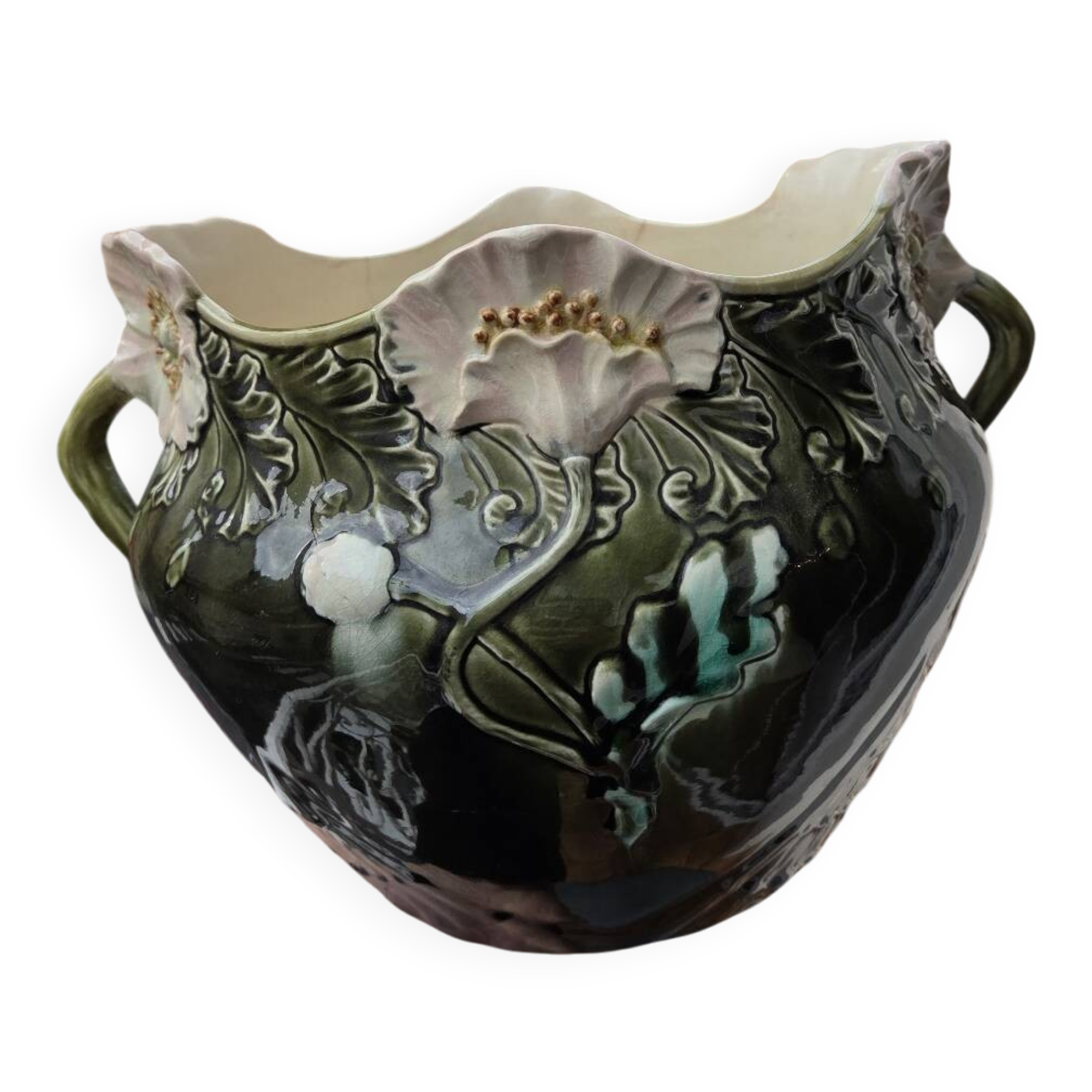 Jardinière in slipware signed by Gustave de Bruyn.