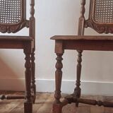 Duo of wooden and cane chairs / vintage cane chairs