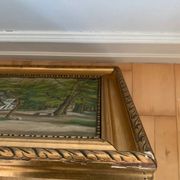 Peinture à l'huile de paysage de cottage vintage signée
