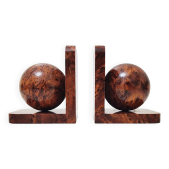 Art Deco bookends in polished solid burl wood