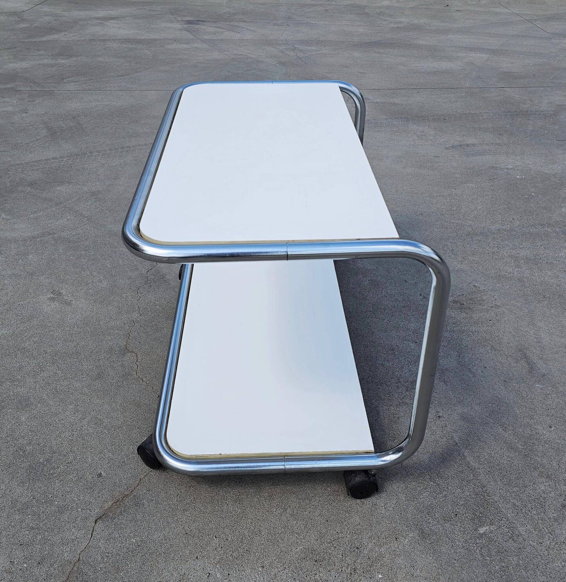 Tubular side table with 2 levels in Bauhaus style, tubular steel, 1970s.