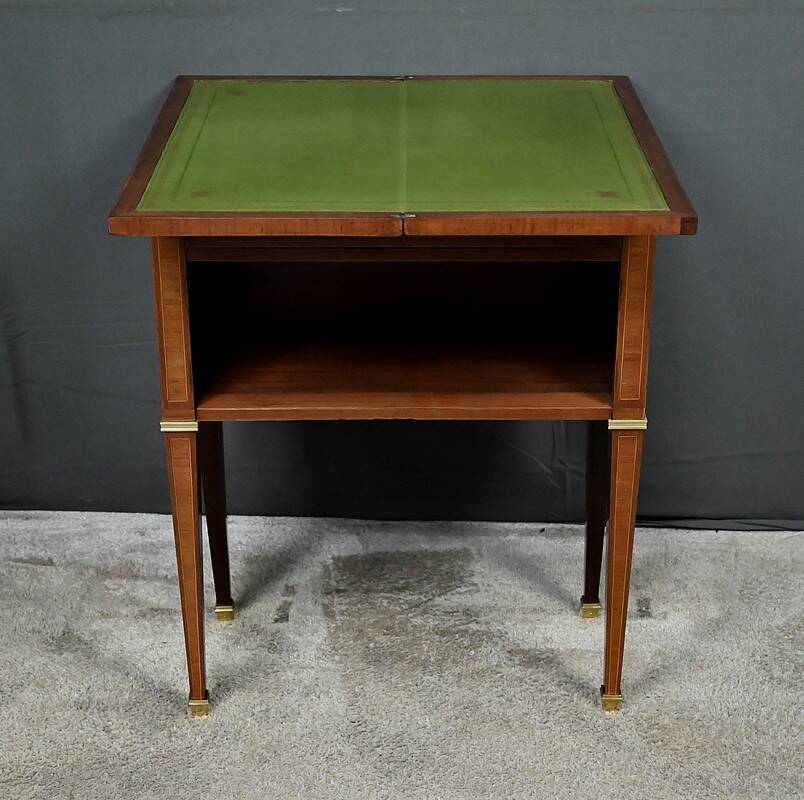 Small game table in marquetry, Louis XVI style – early 20th century