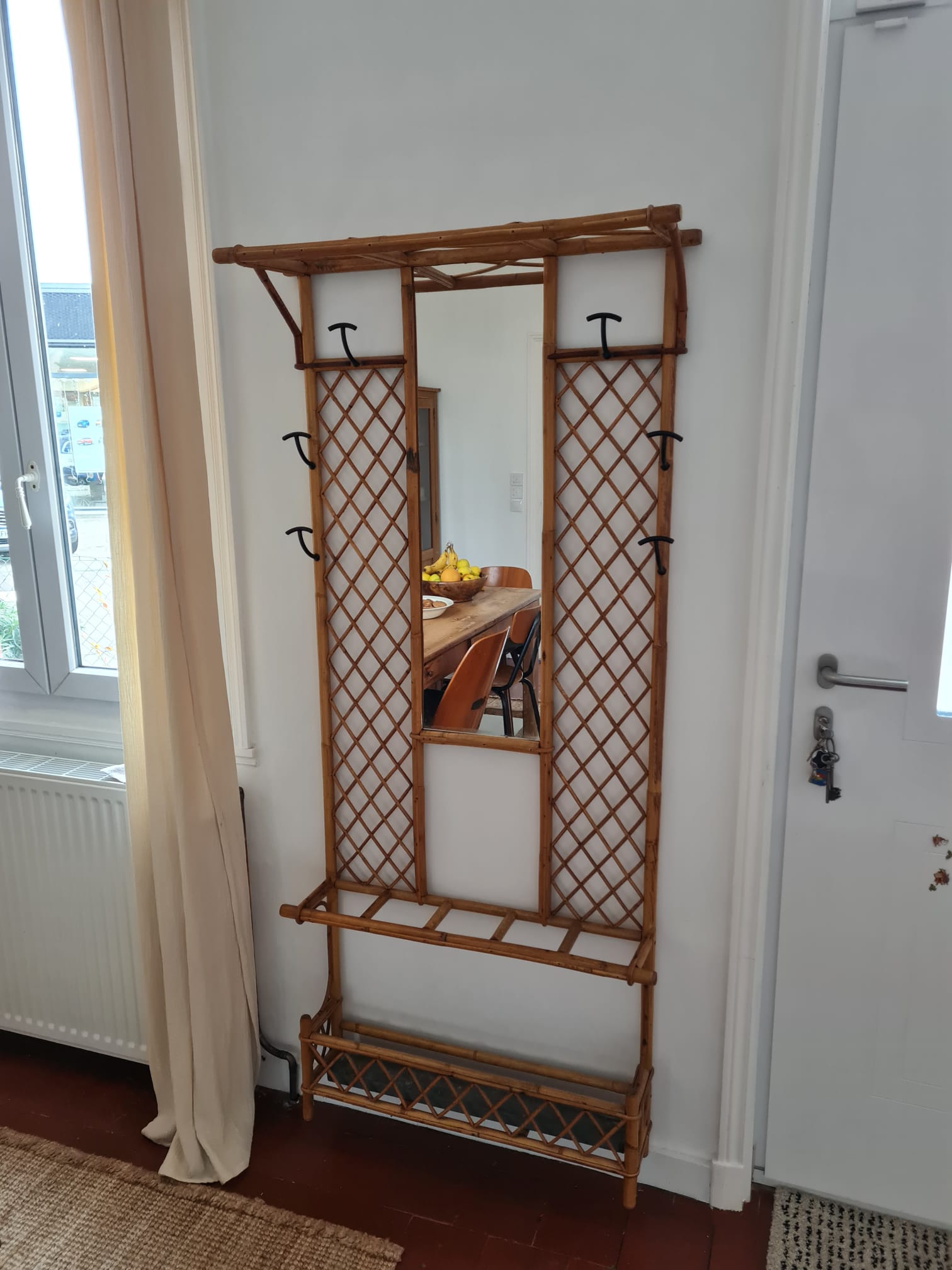 Rattan wall coat rack year 50s