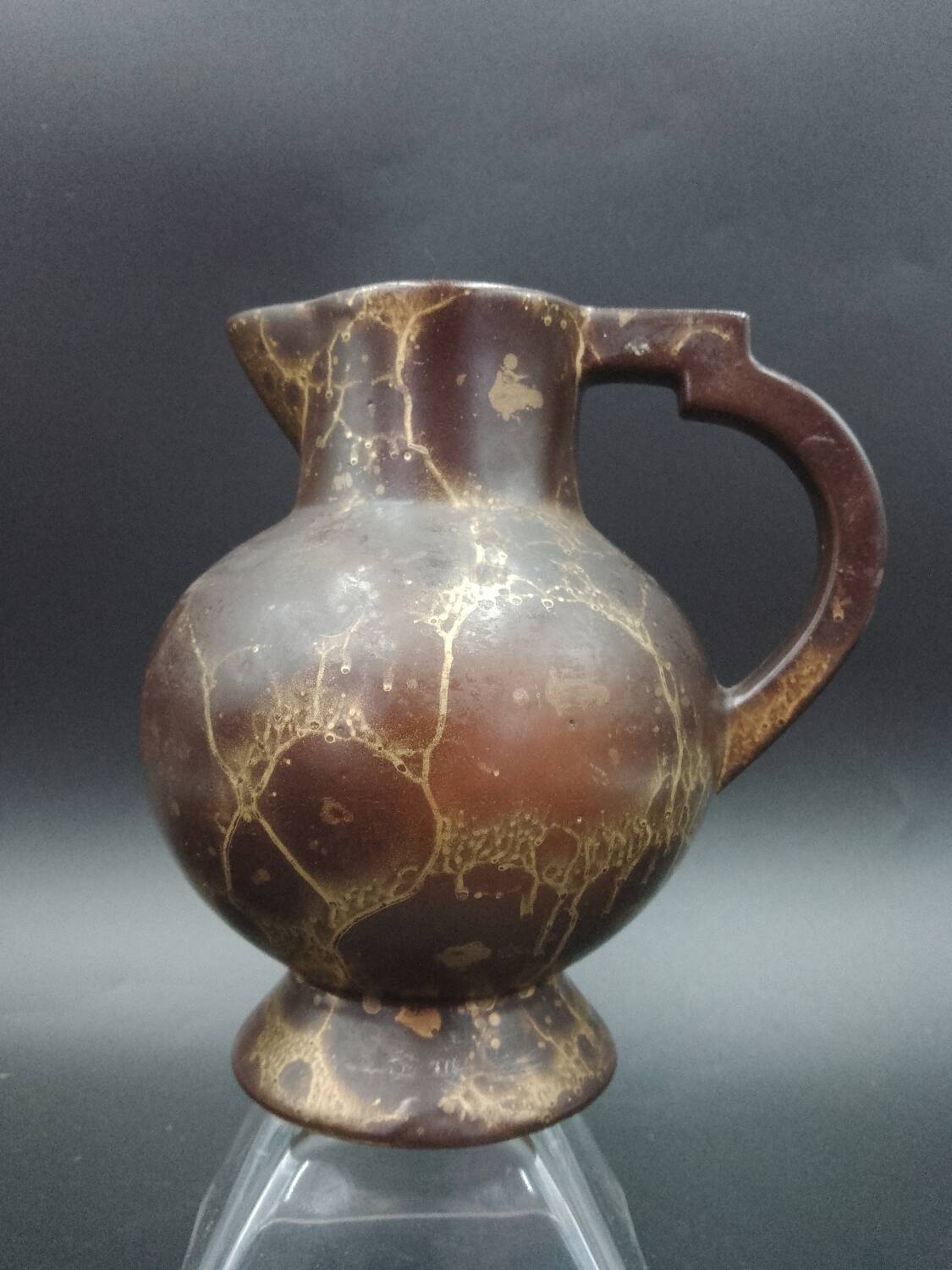 Cream jug in stoneware with brown and gold glaze by Lucien Brisdoux France 1930