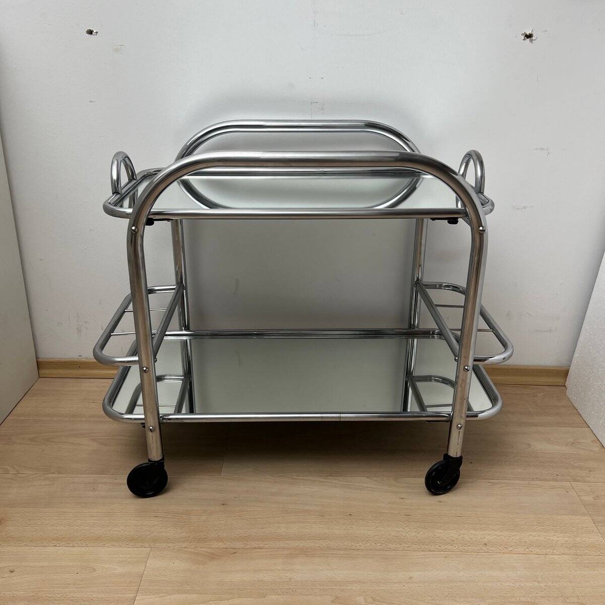 Art Deco Chromed Steel Bar Cart by Robert Mallet-Stevens, France, 1925