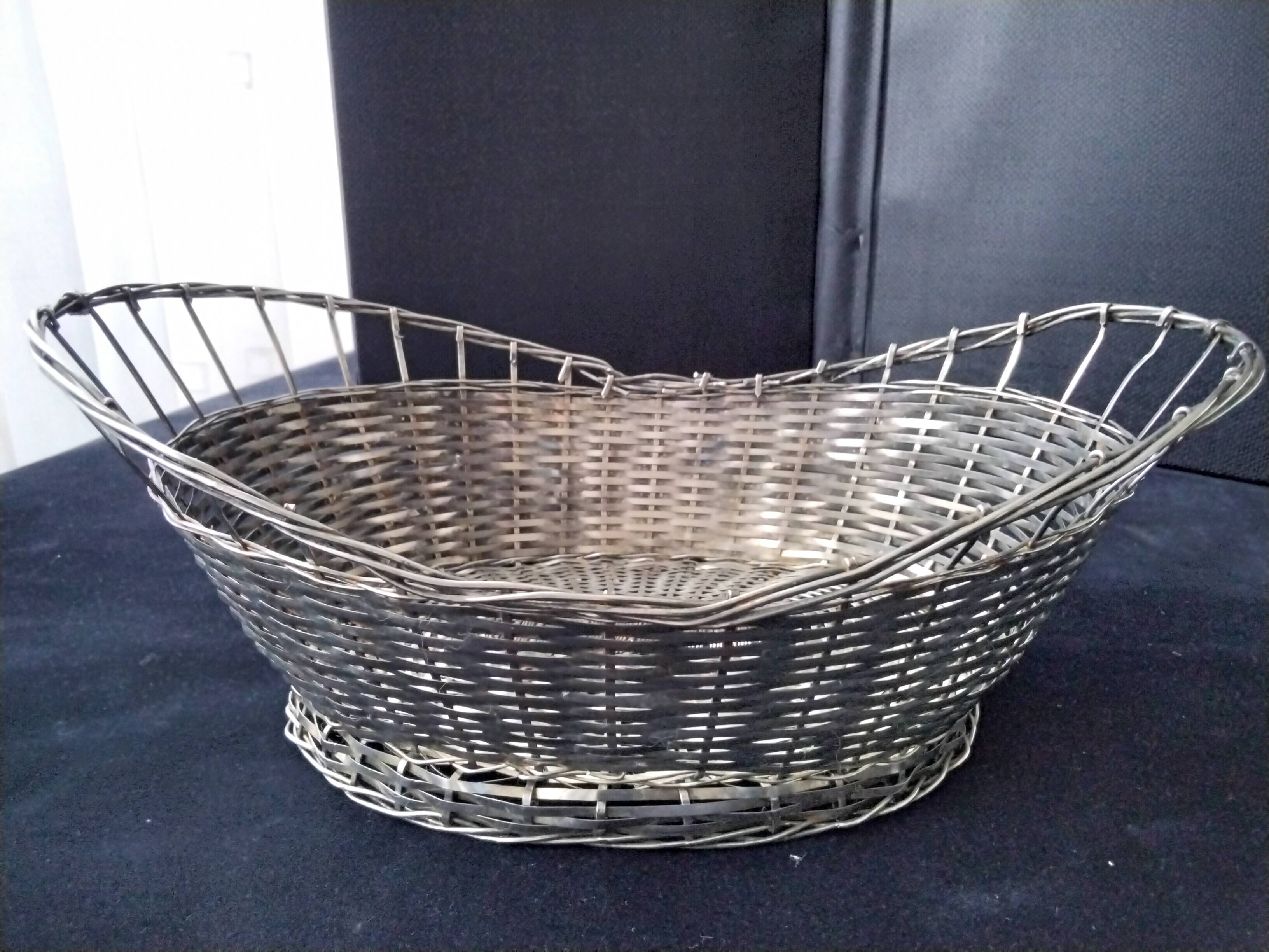 Basket, old basket in woven silver metal wire