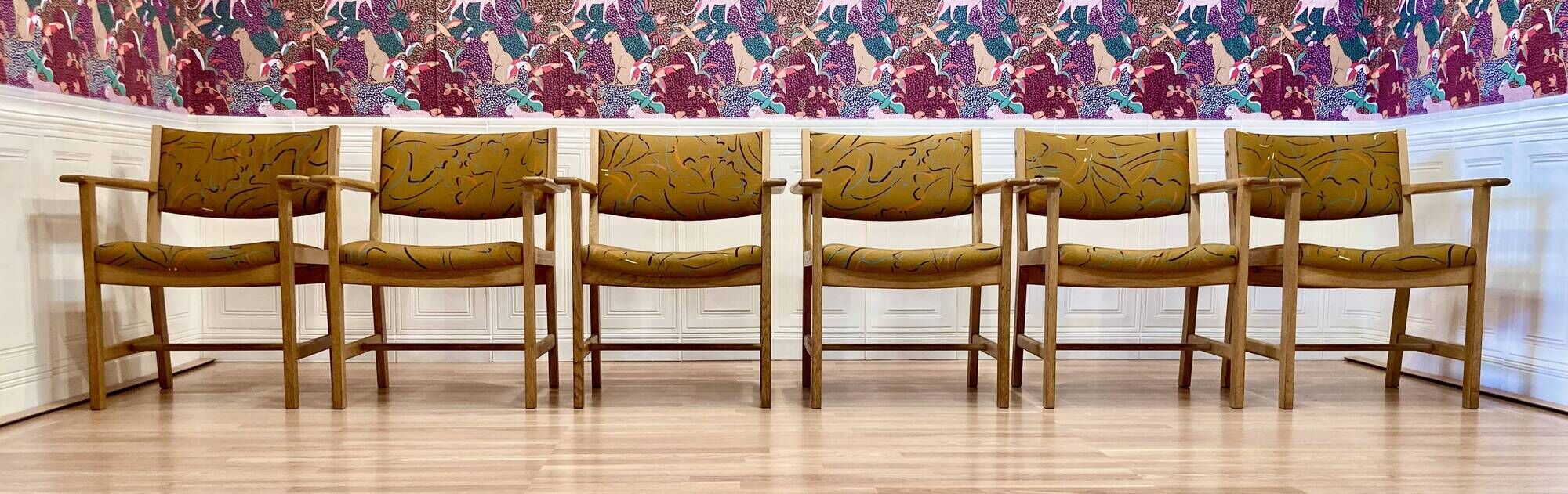 Set of 6 armchairs stamped Hans Wegner "Scandinavian design" 1960.