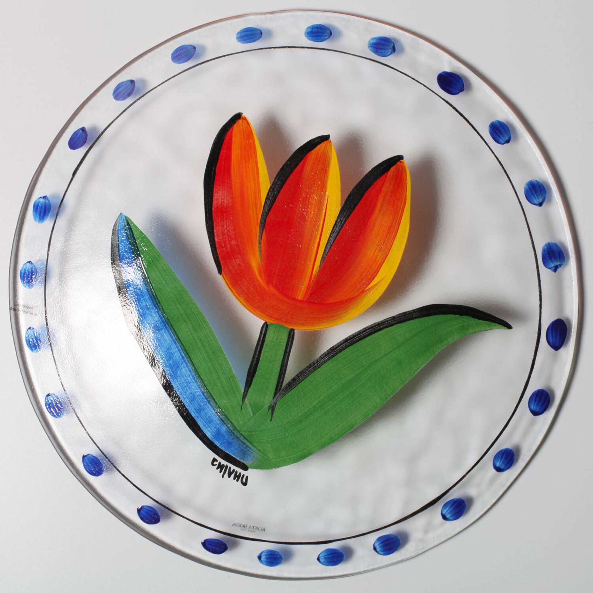 Large Kosta Boda Glass Plate by Ulrika Hydman Vallien / Sweden / 1991