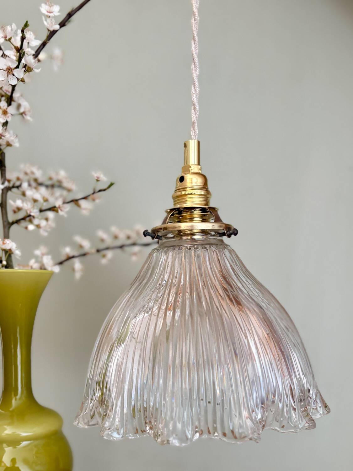 Vintage holophane glass lampshade pendant light