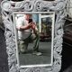 Antique mirror in painted/patinated and waxed carved wood 60x80cm